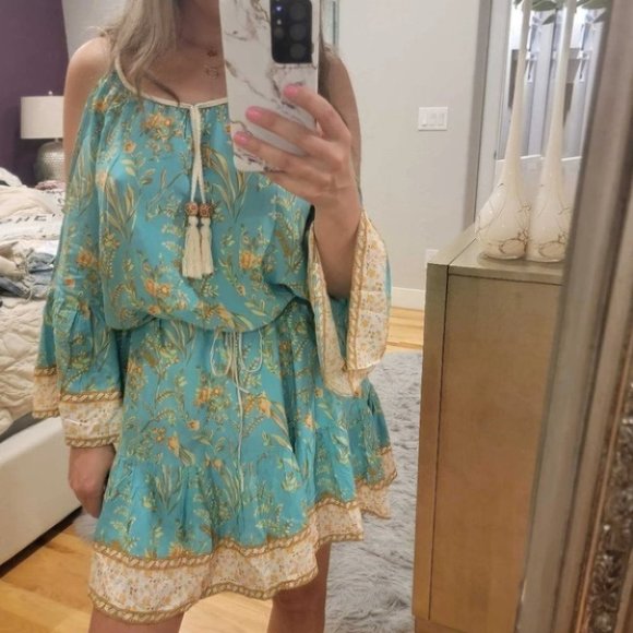 Floral Cold Shoulder  Ruffle Hem Dress - Picture 5 of 8